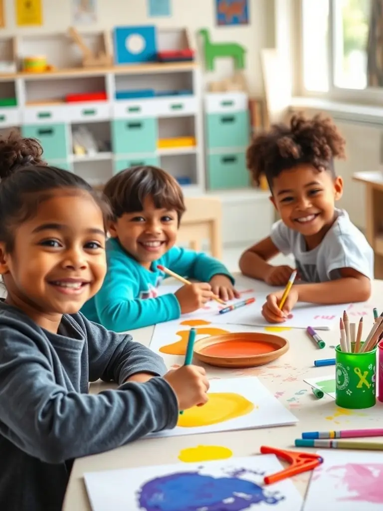 A heartwarming image of children participating in an art workshop facilitated by ASS ARMOR IVOIRE SPECTACLES, showcasing their creativity and engagement.
